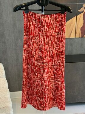 Vintage HKR Red Abstract Print Midi Skirt M